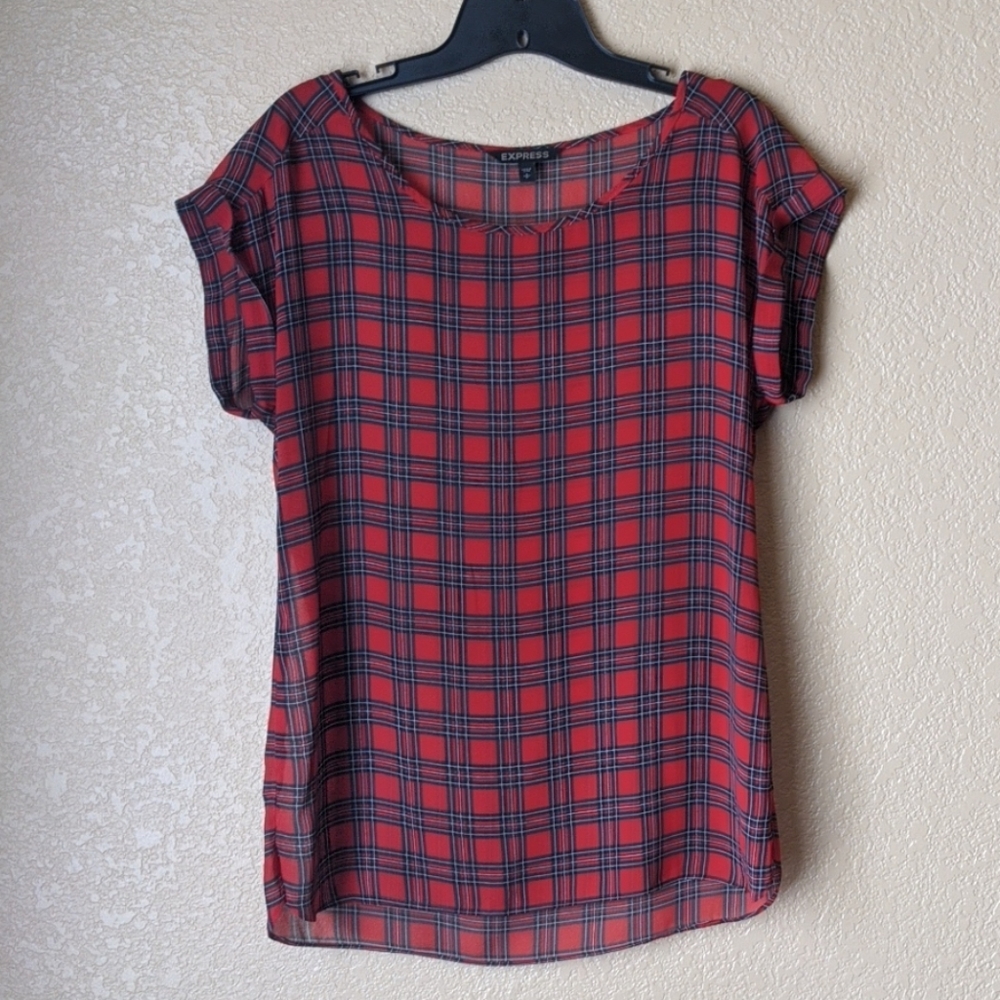 Express Tartan Sheer Plaid Blouse Sz Small
